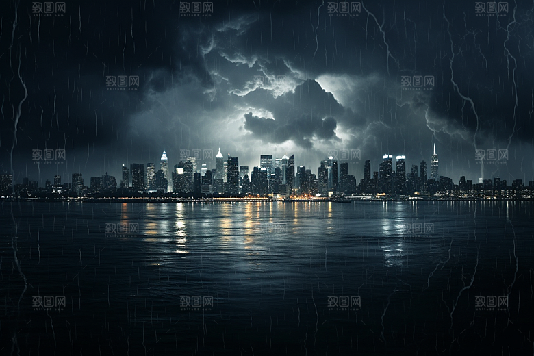暴雨闪电雷暴恶劣天气摄影图