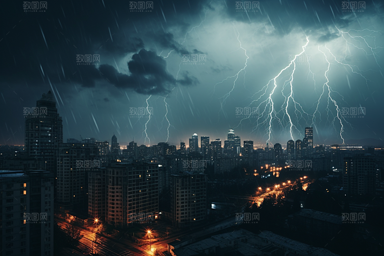 暴雨闪电自然灾害电闪雷鸣摄影图