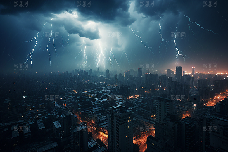 暴雨闪电极端天气恶劣天气摄影图