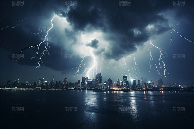 暴雨闪电自然灾害高清摄影图
