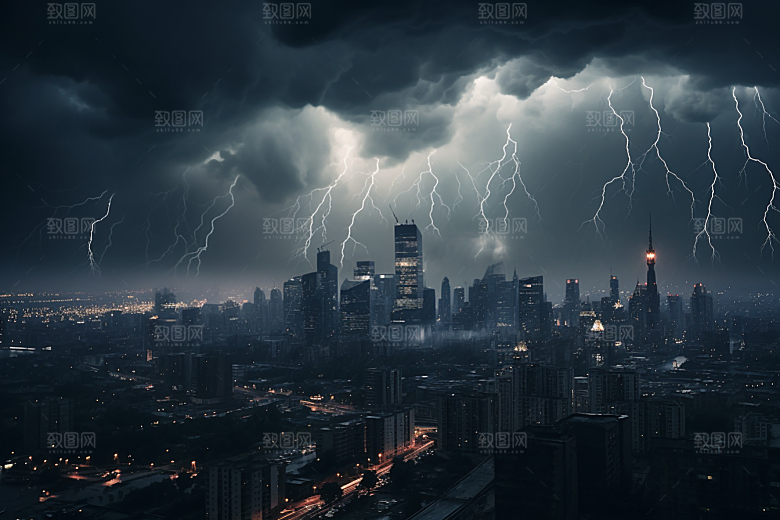 暴雨闪电自然灾害雷暴摄影图