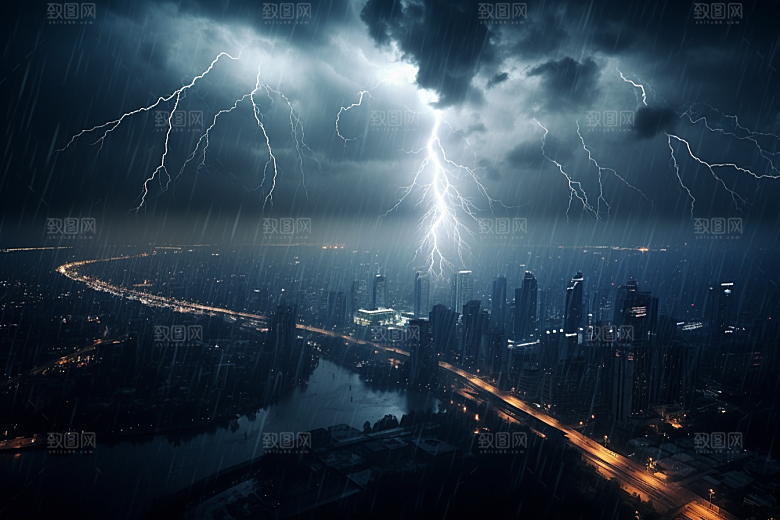 暴雨闪电雷暴自然灾害摄影图