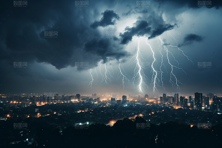 暴雨闪电气象雷雨摄影图