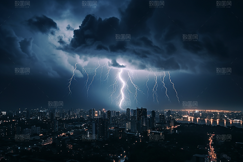 暴雨闪电高清恶劣天气摄影图