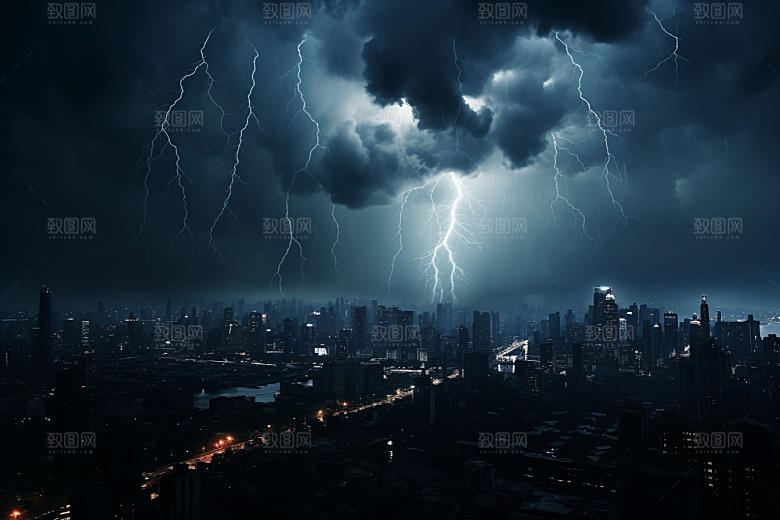 暴雨闪电自然现象雷雨摄影图