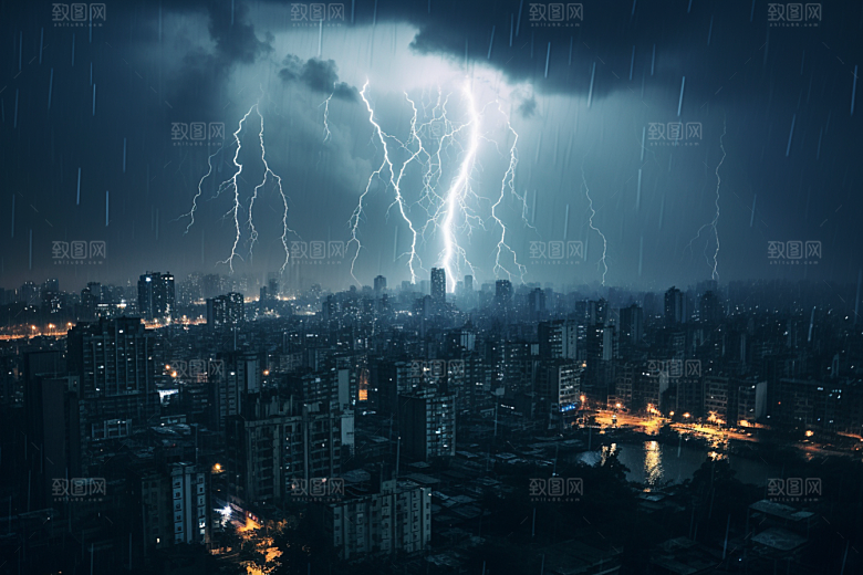 暴雨闪电自然灾害恶劣天气摄影图