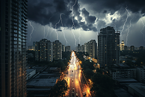 暴雨闪电自然现象城市摄影图