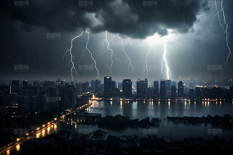 暴雨闪电极端天气雷暴摄影图