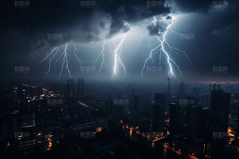 暴雨闪电恶劣天气自然现象摄影图
