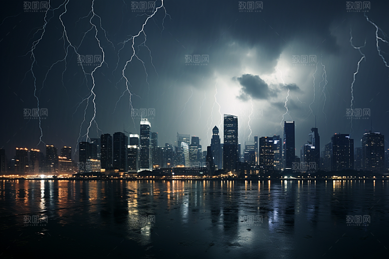 暴雨闪电自然灾害自然现象摄影图
