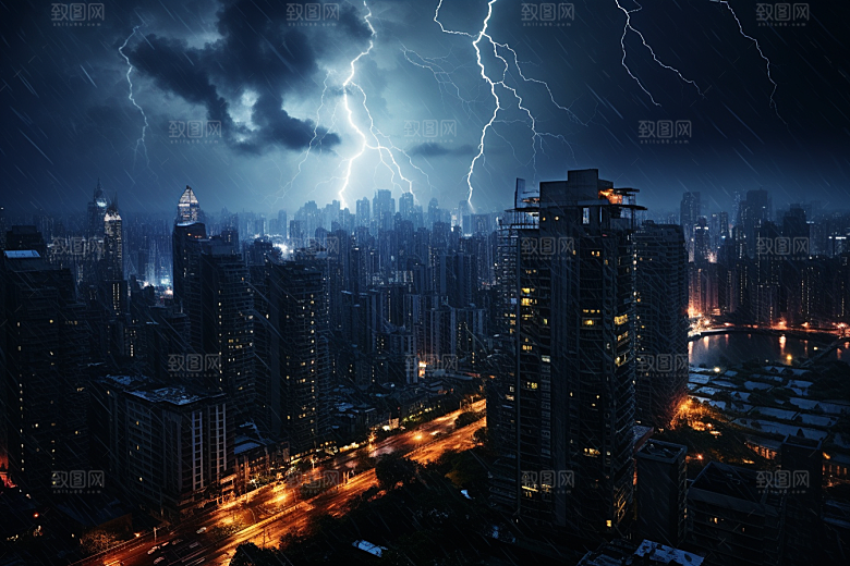 暴雨闪电雷暴自然灾害摄影图
