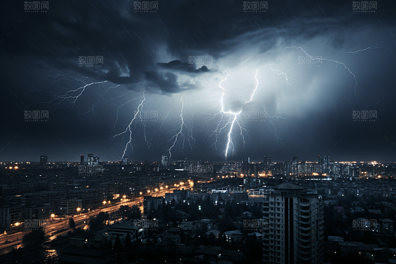 暴雨闪电高清恶劣天气摄影图