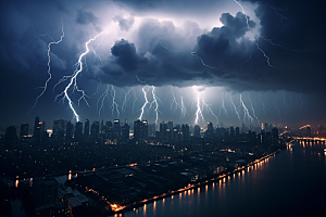 暴雨闪电高清城市摄影图