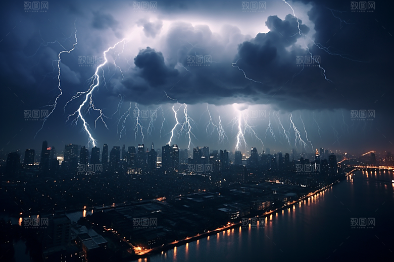 暴雨闪电高清城市摄影图