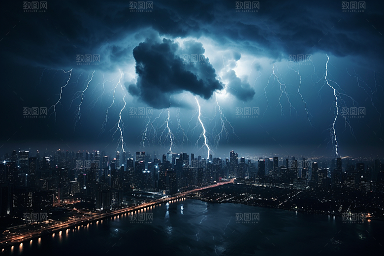 暴雨闪电电闪雷鸣高清摄影图