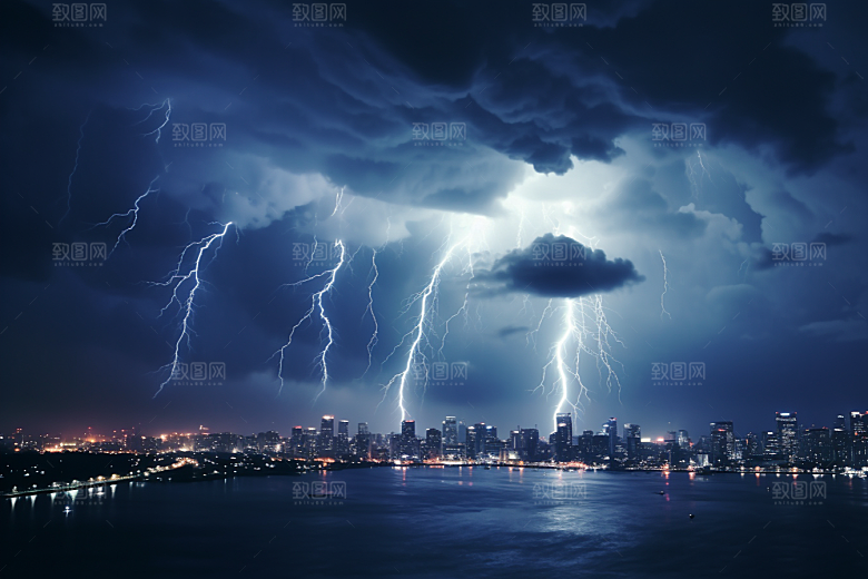 暴雨闪电高清电闪雷鸣摄影图