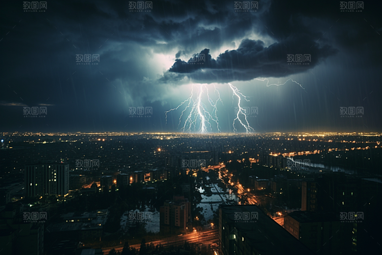 暴雨闪电雷雨自然现象摄影图