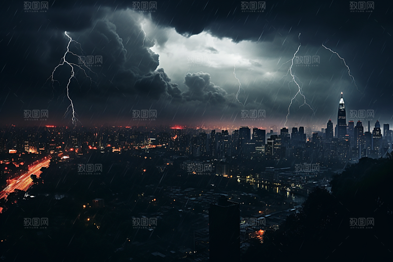 暴雨闪电电闪雷鸣自然灾害摄影图