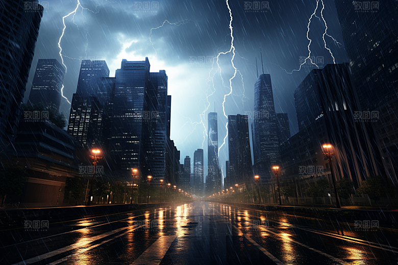 暴雨闪电电闪雷鸣自然现象摄影图