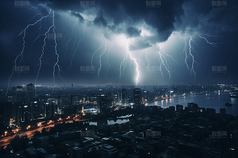 暴雨闪电极端天气雷暴摄影图