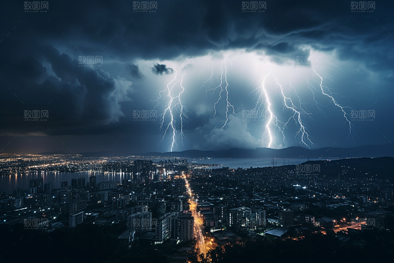 暴雨闪电高清雷雨摄影图