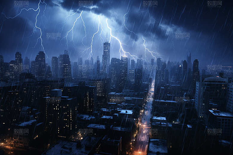暴雨闪电雷暴自然现象摄影图