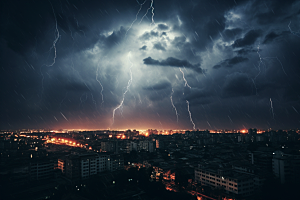 暴雨闪电恶劣天气高清摄影图