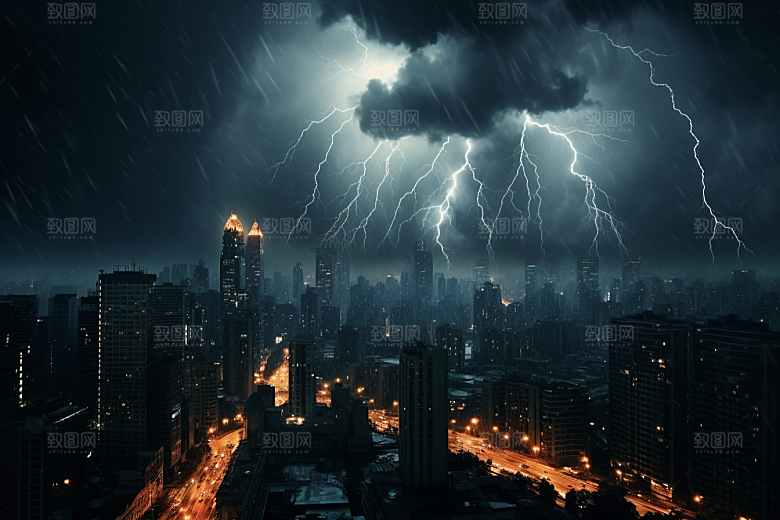 暴雨闪电雷雨高清摄影图