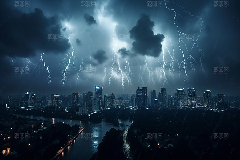 暴雨闪电恶劣天气极端天气摄影图