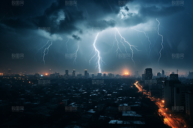 暴雨闪电雷暴自然灾害摄影图