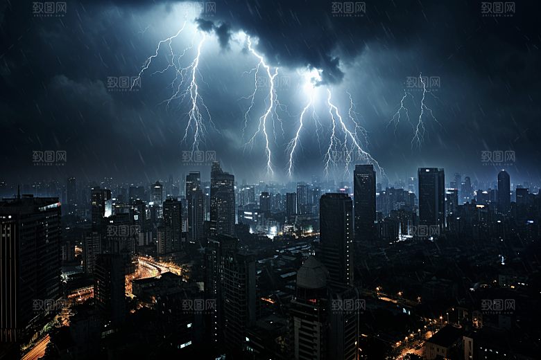 暴雨闪电恶劣天气雷暴摄影图