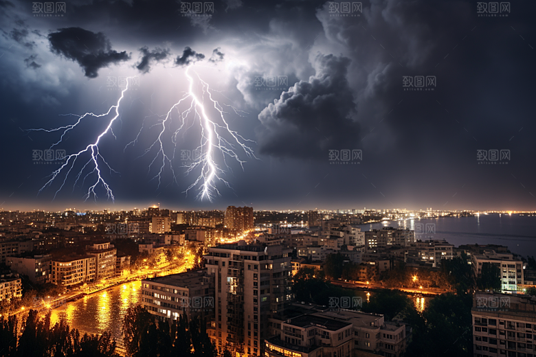 暴雨闪电高清气象摄影图