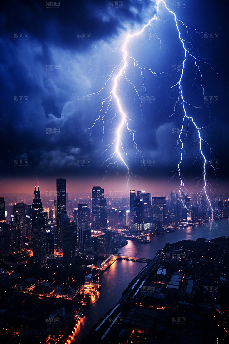 暴雨闪电高清自然灾害摄影图