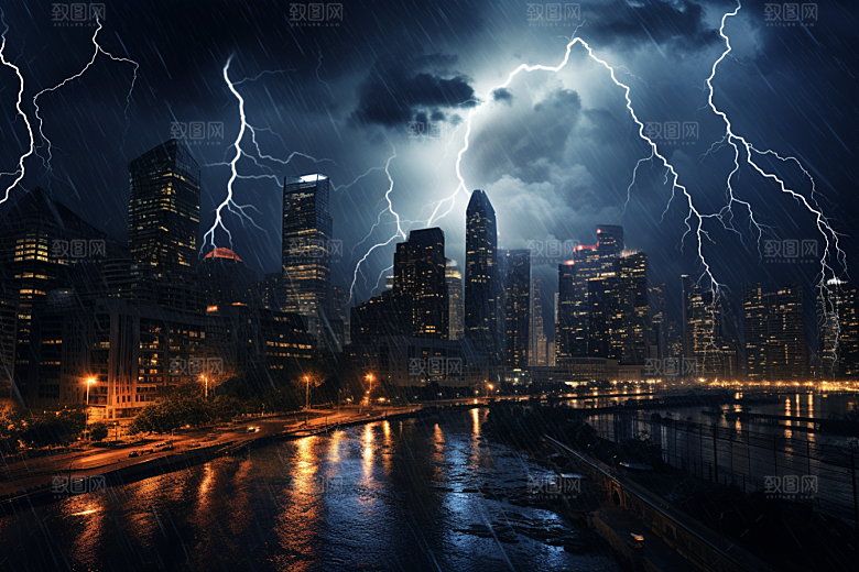 暴雨闪电自然灾害高清摄影图