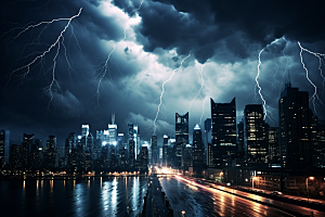 暴雨闪电雷暴恶劣天气摄影图