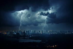 暴雨闪电高清极端天气摄影图
