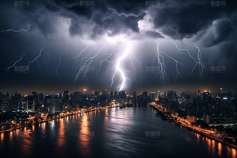 暴雨闪电恶劣天气雷暴摄影图