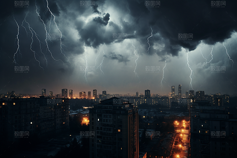 暴雨闪电恶劣天气自然灾害摄影图