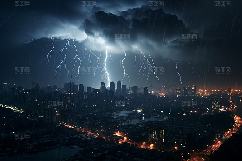 暴雨闪电高清恶劣天气摄影图