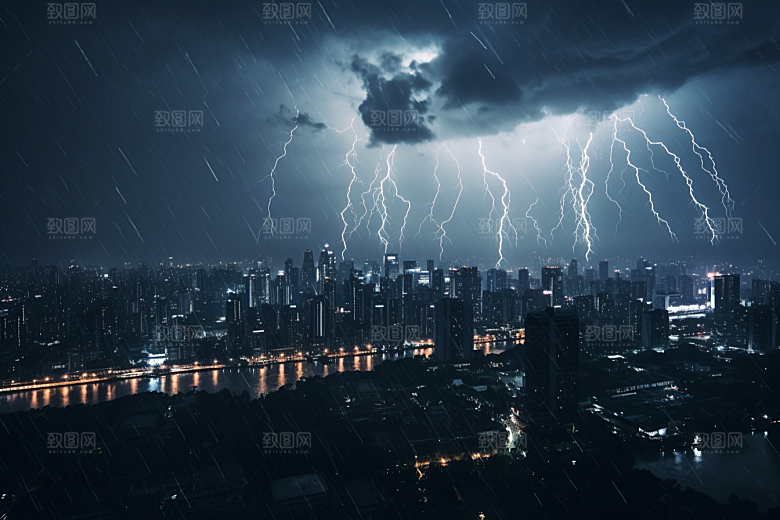 暴雨闪电自然现象高清摄影图