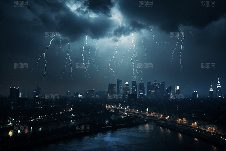 暴雨闪电雷雨城市摄影图