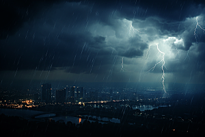 暴雨闪电极端天气气象摄影图