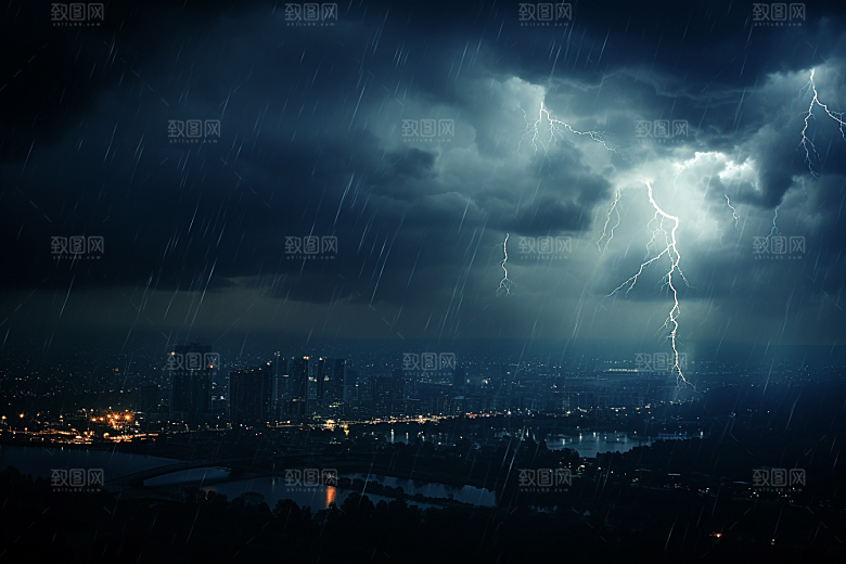 暴雨闪电极端天气气象摄影图