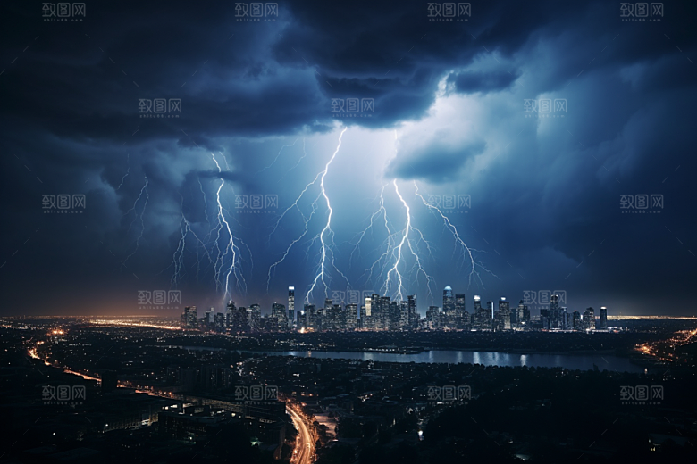 暴雨闪电雷暴电闪雷鸣摄影图