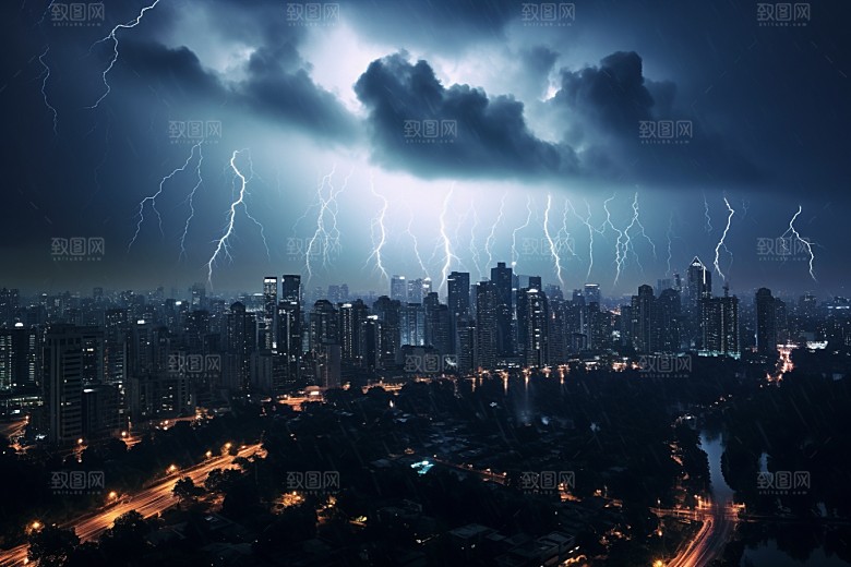 暴雨闪电自然现象雷暴摄影图