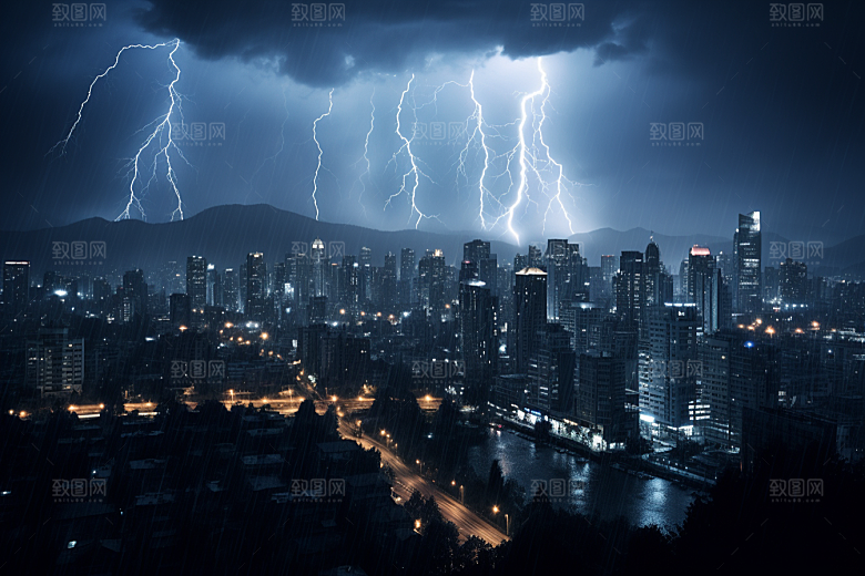 暴雨闪电气象恶劣天气摄影图