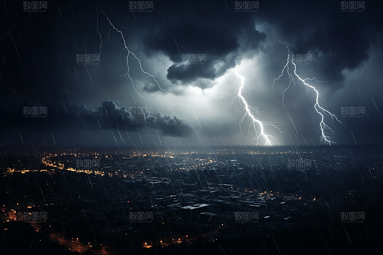 暴雨闪电雷雨自然现象摄影图