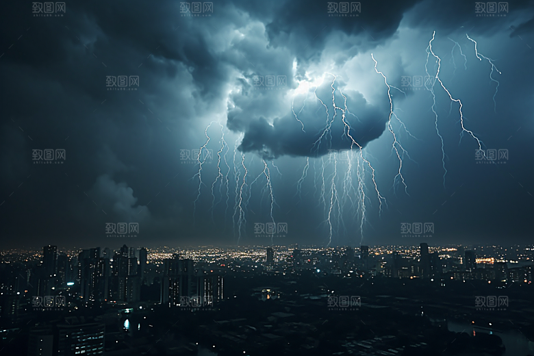 暴雨闪电高清雷暴摄影图