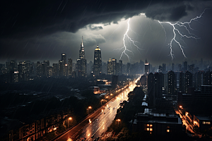 暴雨闪电电闪雷鸣自然现象摄影图