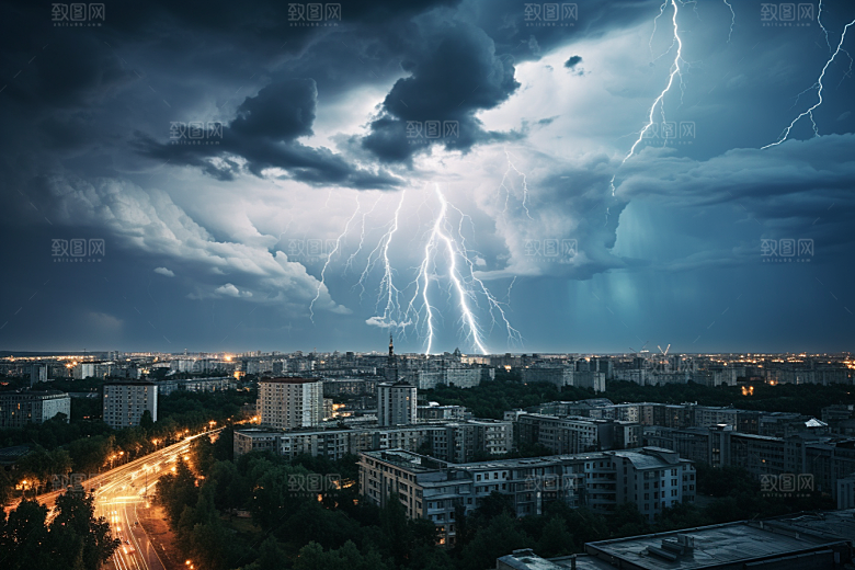 暴雨闪电电闪雷鸣气象摄影图